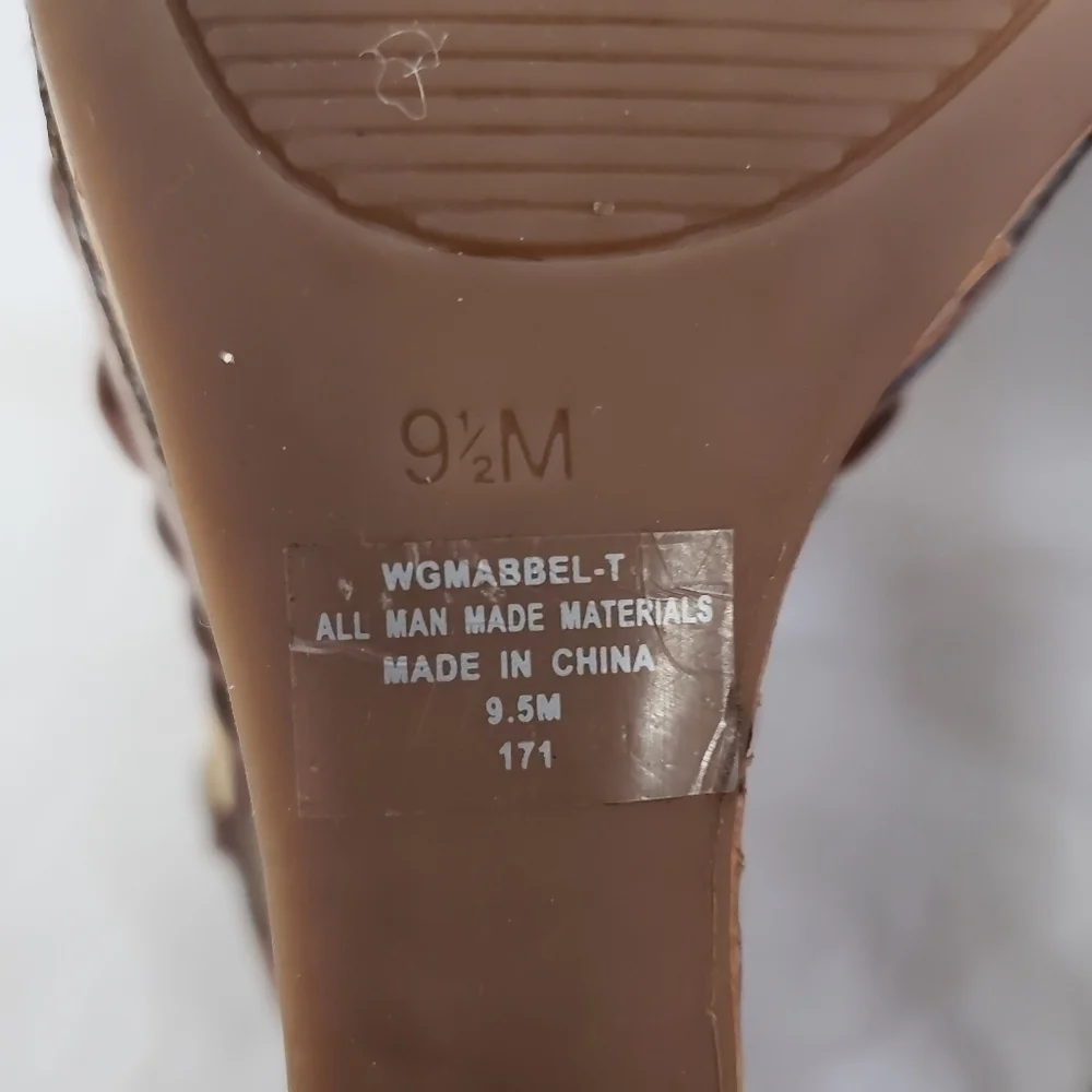 Guess Cage Gladiator Platform Cork Wedge Sandals 9.5 EUC Brown Natural